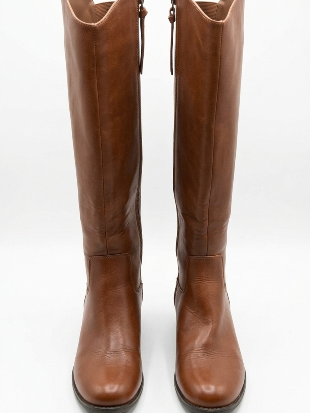 Classic Cognac Brown Leather Knee-High Riding Boots - Side Zip - Size 7 1/2 - Picture 2 of 4